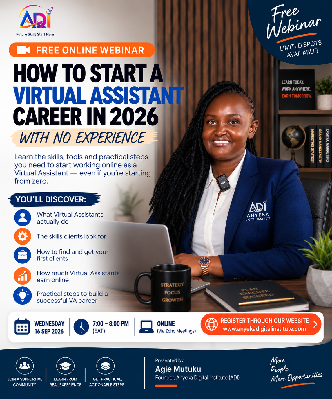 How to Start a Virtual Assistant Career in 2026 — With No Experience webinar flyer